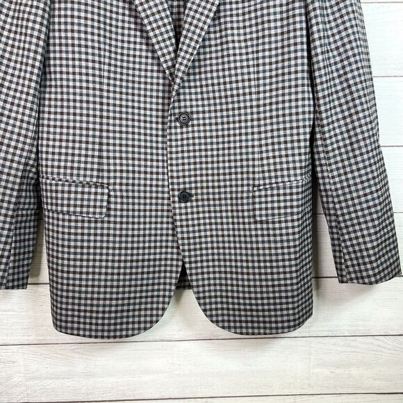 Byron British Style Check Plaid Blazer Jacket Sport Suit Coat 44R Wool Brown - Picture 5 of 12